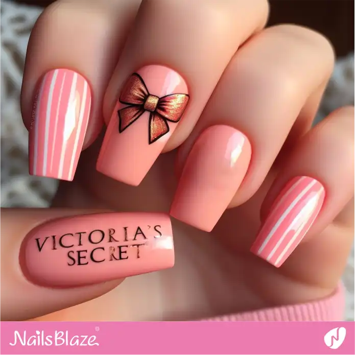 Victoria's Secret Peach Fuzz and Pink Nails with Bow Design | Color of the Year 2024 - NB1952